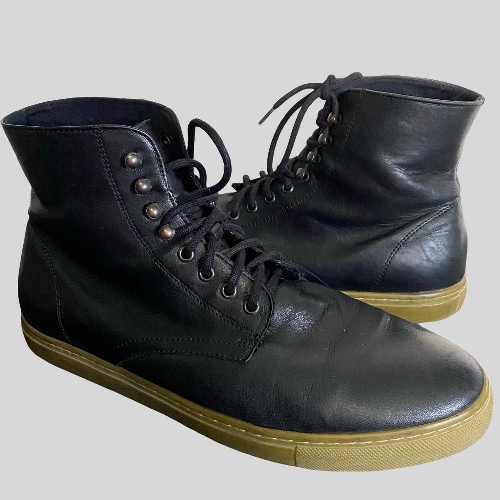 Frank & Oak Mens Soft Black Leather Ankle Lace Up Casual Boots- Sz-10